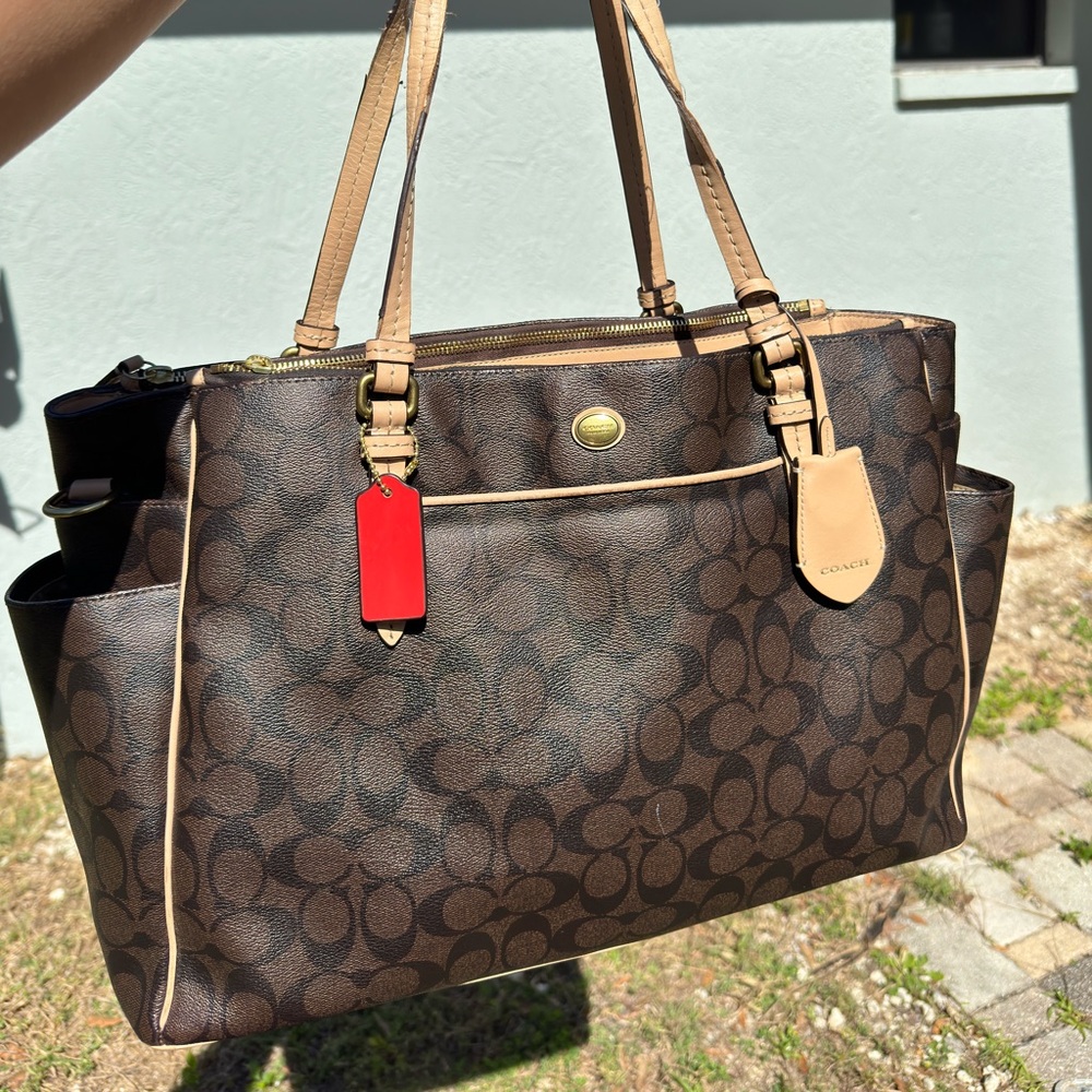 COACH Peyton Brown Signature Multifunction Workwear Tote Travel Baby Diaper Bag
